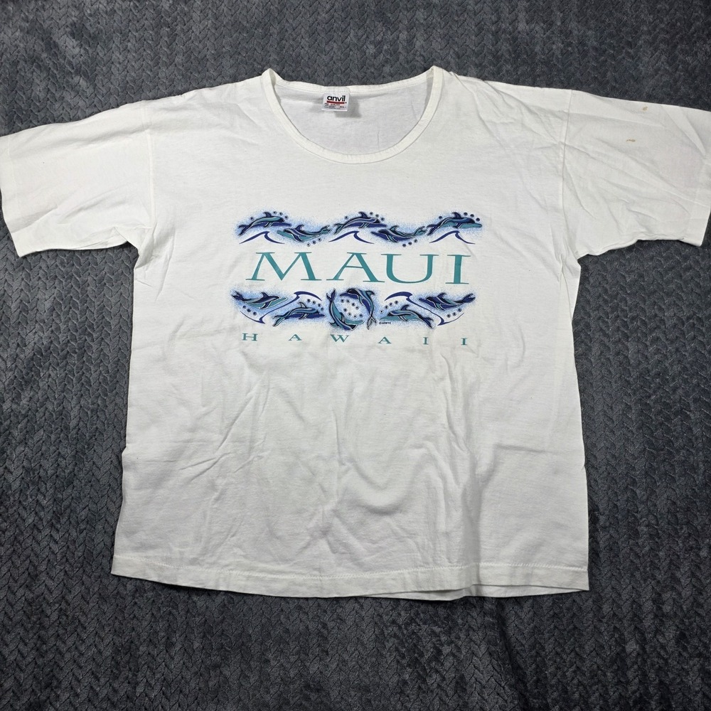 Vintage 1995 Maui Hawaii Dolphin Graphic T-Shirt Women's XLβ White Single Stitch
